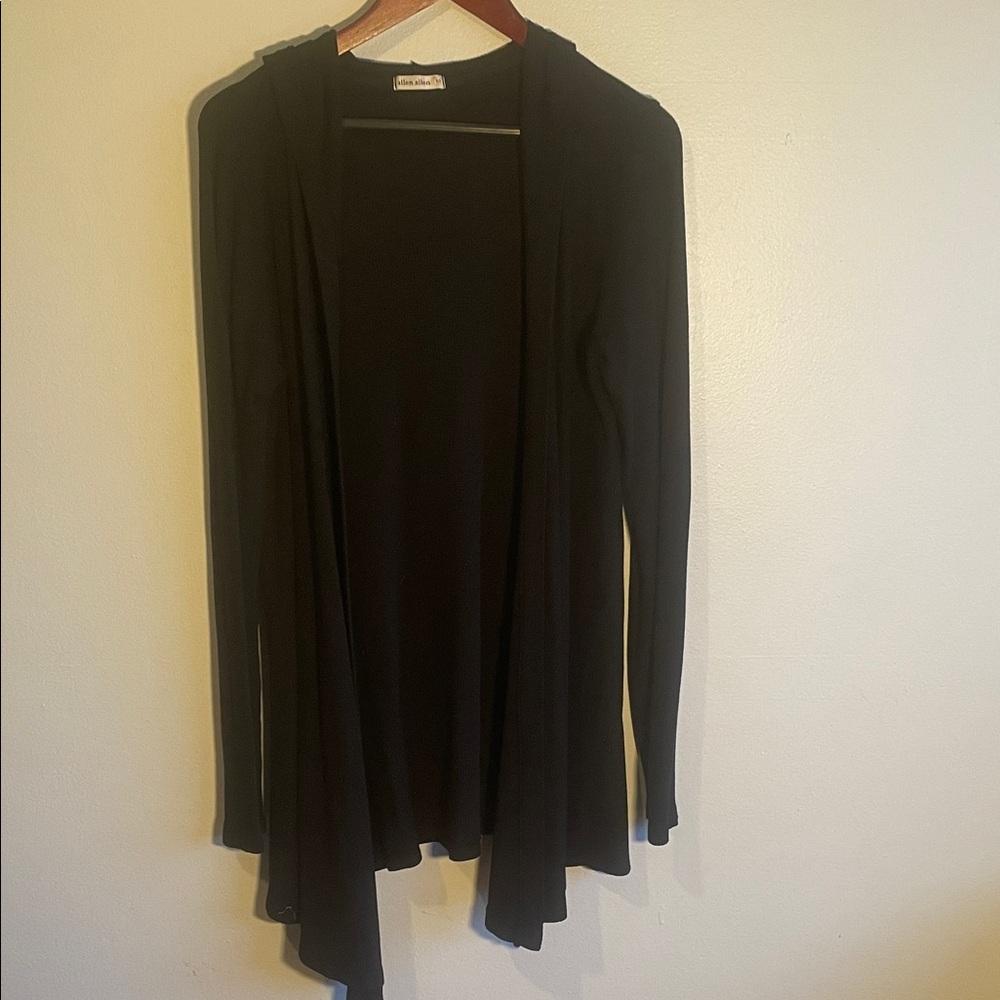 Allen Allen Black Open Front hooded Cardigan